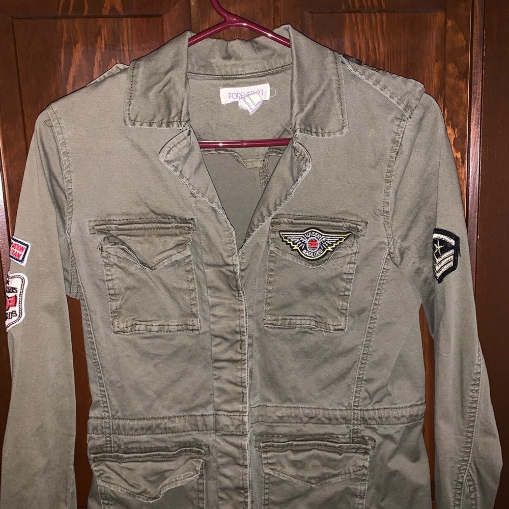 F21 Military Green Patch Utility Jacket